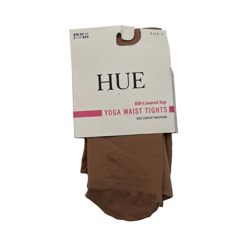 HUE Tights Womens Size 2 Natural Yoga Waist Tights Rib Control Top U23305 Opaque